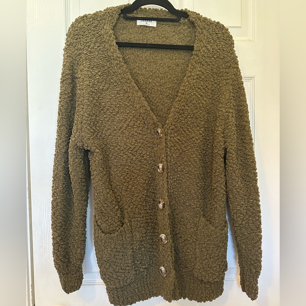 Olive green popcorn cardigan